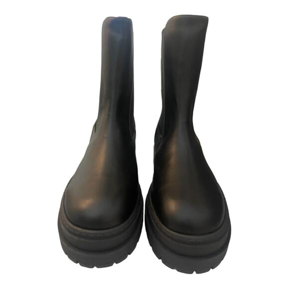 Good American Ankle Chelsea Boots Combat Lug Sole Pull On Leather Black Size 14 - Picture 3 of 10